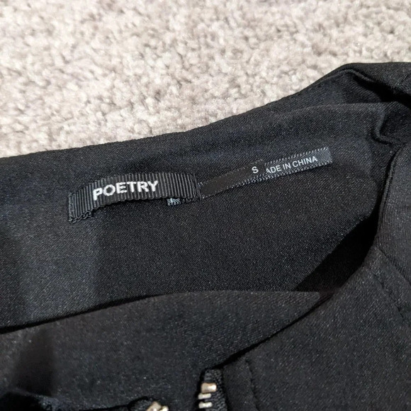 Poetry Black Peplum Blazer With Puff Shoulder Zipper front size S - Picture 4 of 9